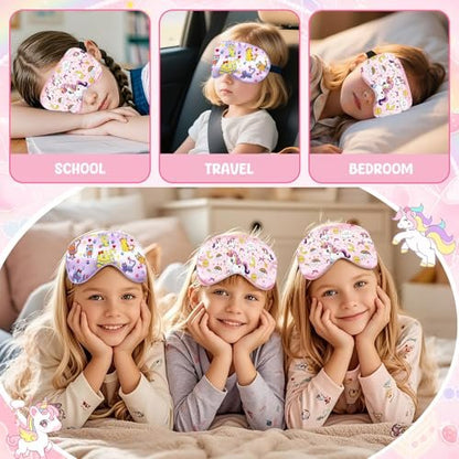 2 Pcs Sleep Mask for Kids Girls, Silk Eye Covers for Sleeping, Adjustable Strap & Light Blocking Design, Children's Bedtime Blindfold for Travel and Home Use (Rainbow Unicorn)