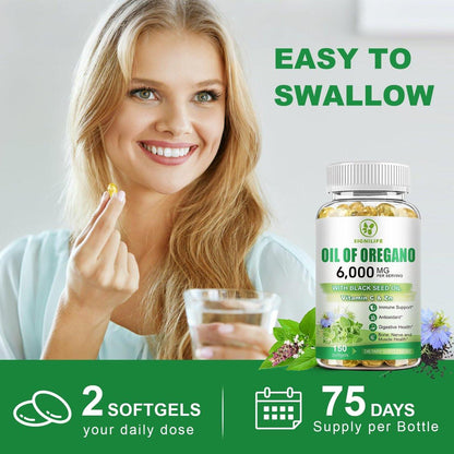 SIGNILIFE Oil of Oregano with Black Seed Oil, 6000mg Oregano Oil Capsules for Immune Support with High Carvacrol & Thymoquinone, Antioxidant, Non-GMO, Gluten Free, 150 Softgels