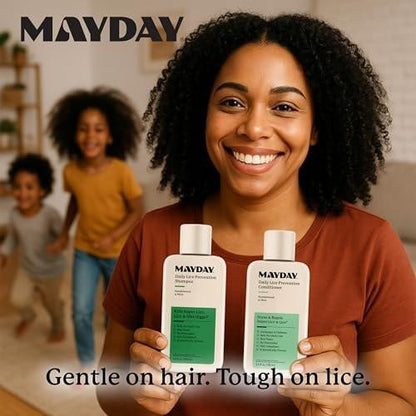 MAYDAY 3.4oz Lice Prevention Shampoo & Lice Fighting Conditioner Bundle - Sandalwood & Mint, Non-Toxic, Pesticide-Free, Scientifically Proven Defense Against Lice, Safe for All Hair Types