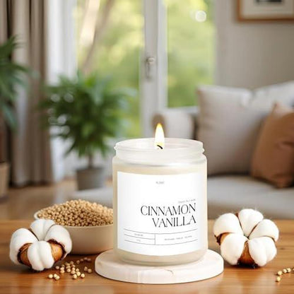 Putart Cinnamon Vanilla Candles for Home Scented, Natural Soy Wax Aromatherapy Non Toxic Heavy Scented Candle with Essential Oil, Home Fragrance Stress Relief Jar Candles Gifts for Women & Men 9oz