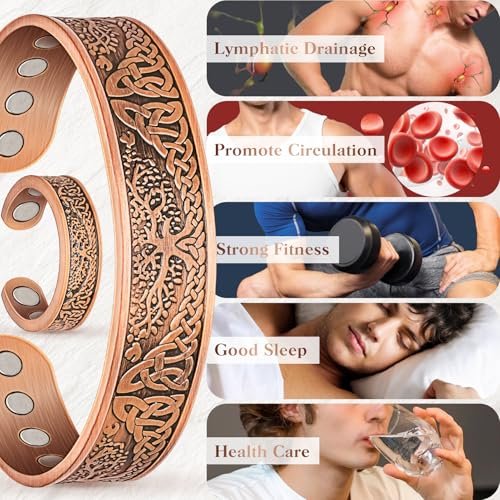 Mahnco Copper Bracelet for Men & Women, 12X Strength Magnetic Bracelets & Lymphatic Drainage Ring for Mens, 100% Solid Pure Copper Jewelry Gift - görsel 1