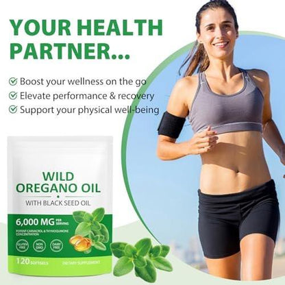 Cacukn Organic Oil of Oregano Capsules with Black Seed Oil, 6000mg Oregano Oil & 200mg Black Seed Oil per Serving, Immune Support, Non-GMO, Gluten Free, 120 Softgels