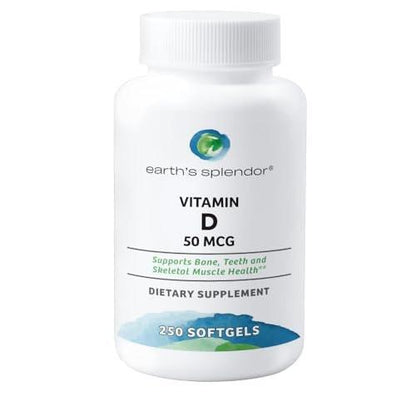 Earth's Splendor Vitamin D, 250 Softgels, 50mcg of Vitamin D, 4 Month Supply