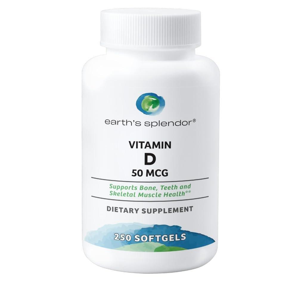 Earth's Splendor Vitamin D, 250 Softgels, 50mcg of Vitamin D, 4 Month Supply - görsel 1