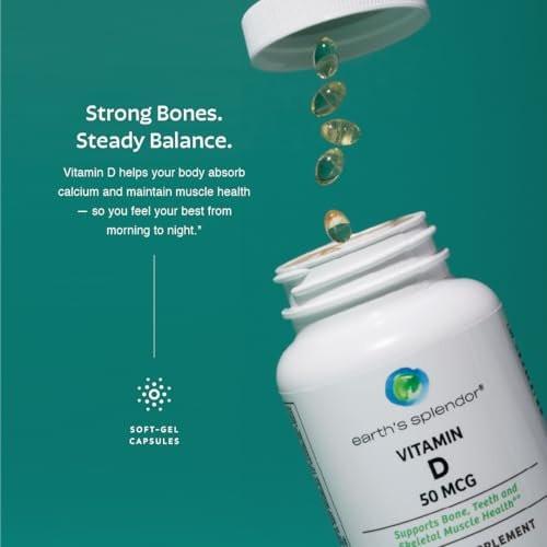 Earth's Splendor Vitamin D, 250 Softgels, 50mcg of Vitamin D, 4 Month Supply - görsel 6