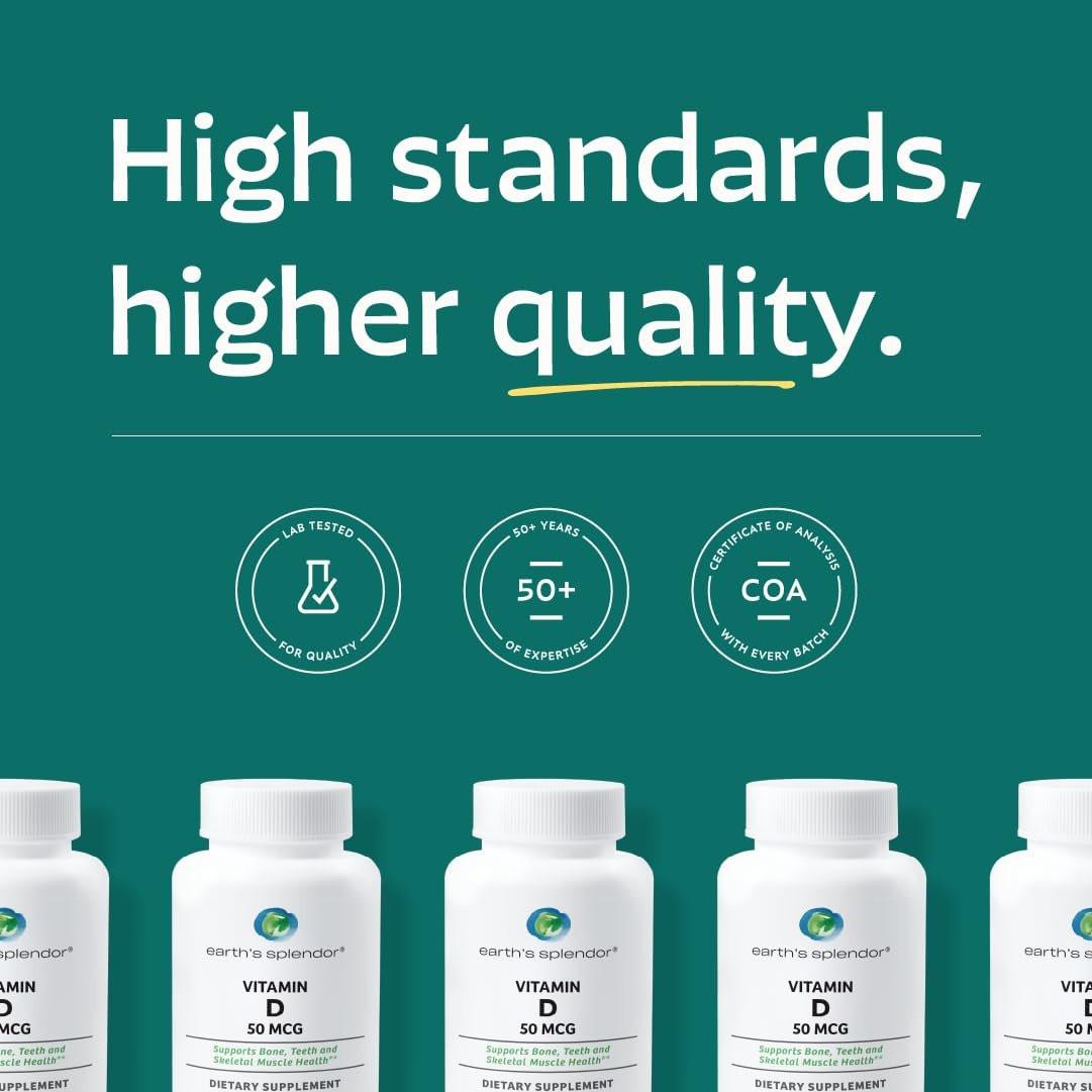Earth's Splendor Vitamin D, 250 Softgels, 50mcg of Vitamin D, 4 Month Supply - görsel 9