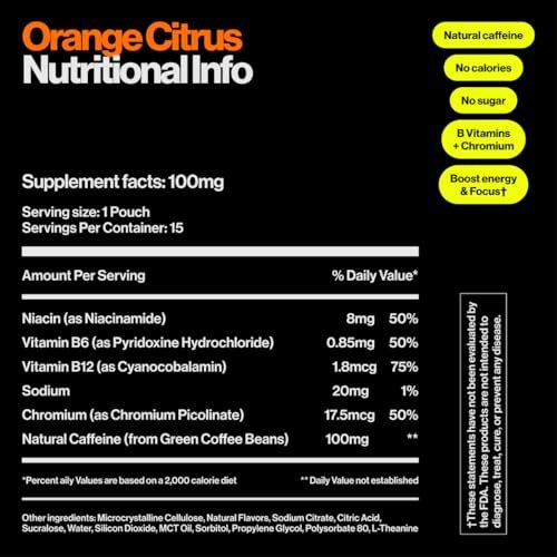 Wip Energy Pouches | 100mg Natural Caffeine | Vitamins and Minerals | Orange Citrus | 15 Pouches Per Can | 3 Cans - görsel 8