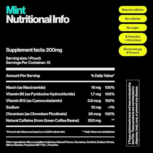 Wip Energy Pouches | 100mg Natural Caffeine | Vitamins and Minerals | Mint | 15 Pouches Per Can | 3 Cans - görsel 6