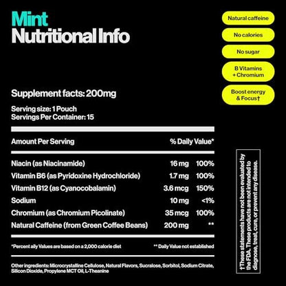 Wip Energy Pouches | 100mg Natural Caffeine | Vitamins and Minerals | Mint | 15 Pouches Per Can | 3 Cans
