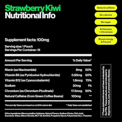 Wip Energy Pouches | 100mg Natural Caffeine | Vitamins and Minerals | Strawberry Kiwi | 15 Pouches Per Can | 3 Cans - görsel 8