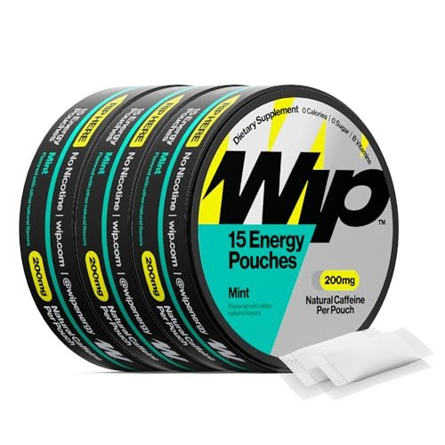 Wip Energy Pouches, Sugar Free Blend with 200 MG Natural Caffeine, B Vitamins, Minerals & L Theanine for Energy Support, Pre Workout for Active Lifestyles, Mint, 3 Cans, 15 Pouches per can - görsel 1
