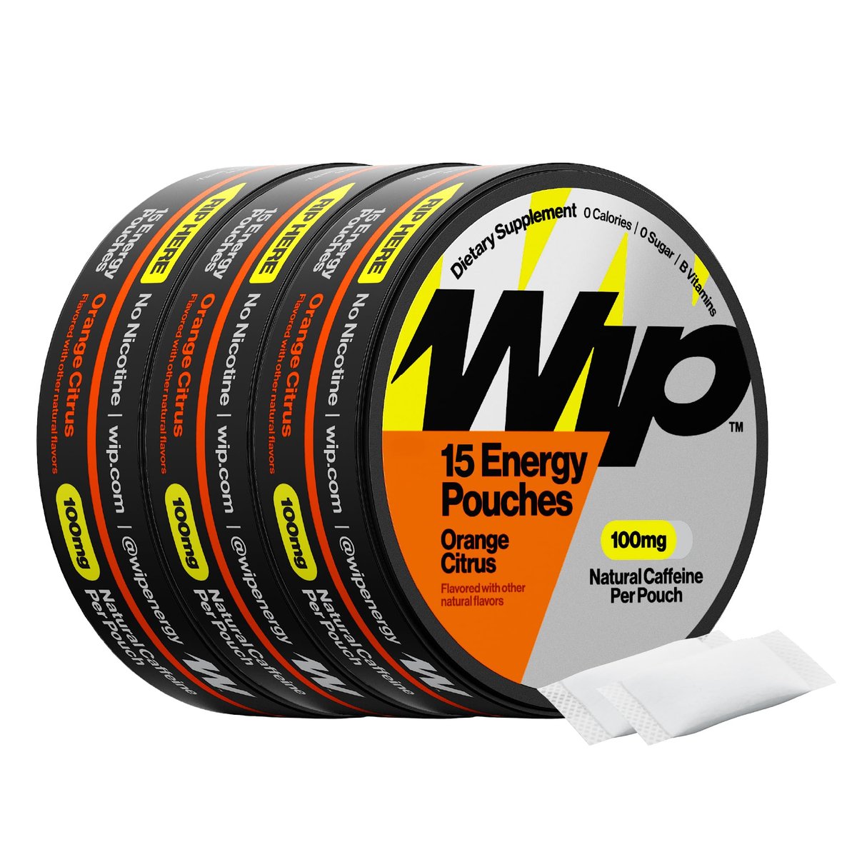 Wip Energy Pouches | 100mg Natural Caffeine | Vitamins and Minerals | Orange Citrus | 15 Pouches Per Can | 3 Cans - görsel 2