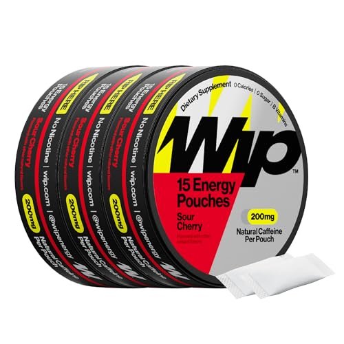 Wip Energy Pouches, Sugar Free Blend with 200 MG Natural Caffeine, B Vitamins, Minerals & L Theanine for Energy Support, Pre Workout for Active Lifestyles, Sour Cherry, 3 Cans, 15 Pouches per can - görsel 2