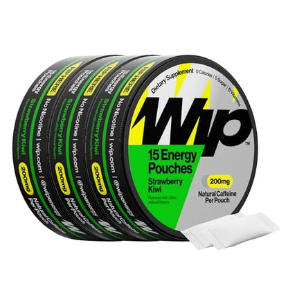 Wip Energy Pouches | 200mg Natural Caffeine | Vitamins and Minerals | Strawberry Kiwi | 15 Pouches Per Can | 3 Cans