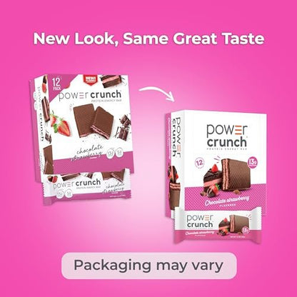 Power Crunch Protein Energy Wafer Bars, Chocolate Strawberry, 1.4 Ounce (12 Count)