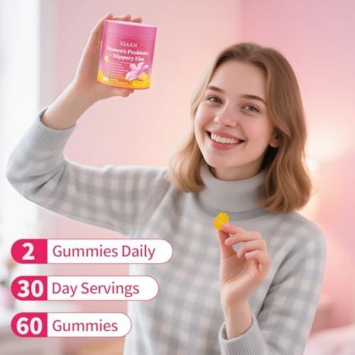 XIAAN Women Probiotic Slippery Elm Gummies, Her Juicy Feminine Probiotics Supports pH Balance & Immune System, Vaginal Probiotic Gummies, Sugar-Free, Vegan, Pineapple Flavor, 60 Count - görsel 10