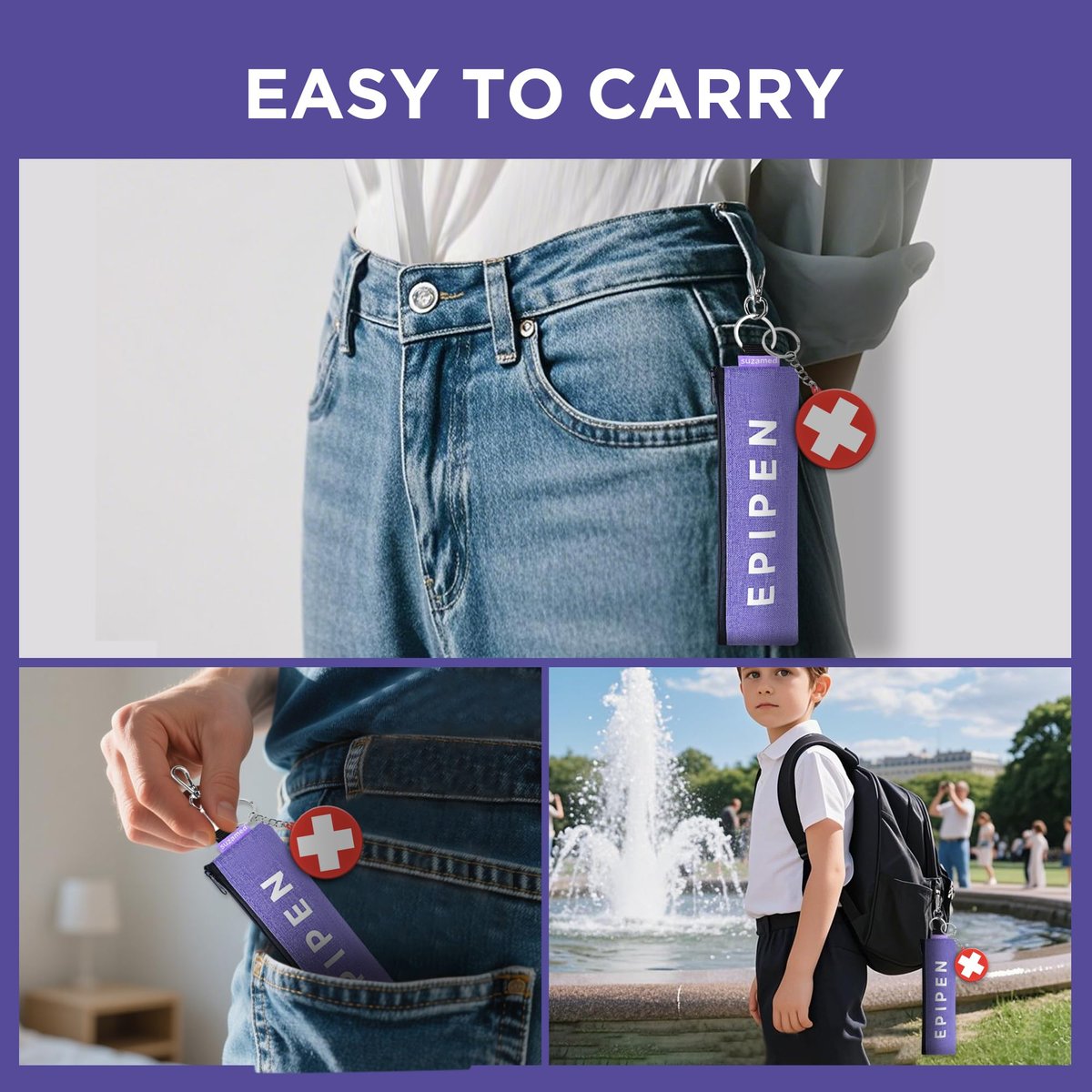 Portable EpiPen Carry Case, Insulated Emergency Medical Bag Maintain Med Effectiveness, Fits 1 EpiPen, Asthma Inhaler, Auvi-Q, Allergy Medication, Travel EpiPen Holder for Adults or Kids (Purple) - görsel 1