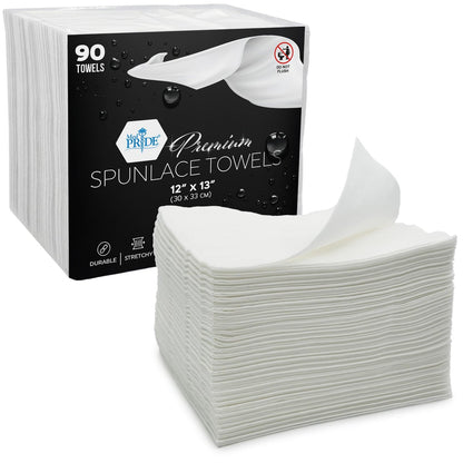 MED PRIDE Premium Spunlace Towels, 90 Count, 12" x 13", Ultra Soft & Durable, Disposable Multipurpose Wipes, Lint-Free, Latex-Free, Stretchy & Absorbent
