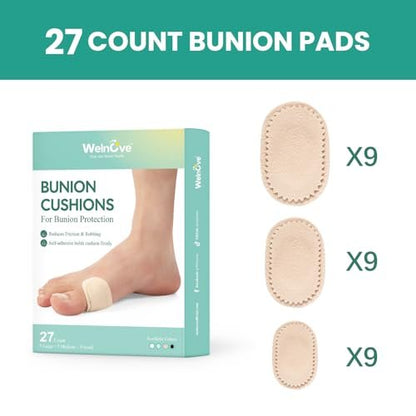 Welnove Bunion Pads to Wear with Shoes - 27 Pcs Moleskin for Feet - Bunion Cushions for Women Men, All-Day Comfort & Protection, Water-Resistant - Beige, Multi-Size