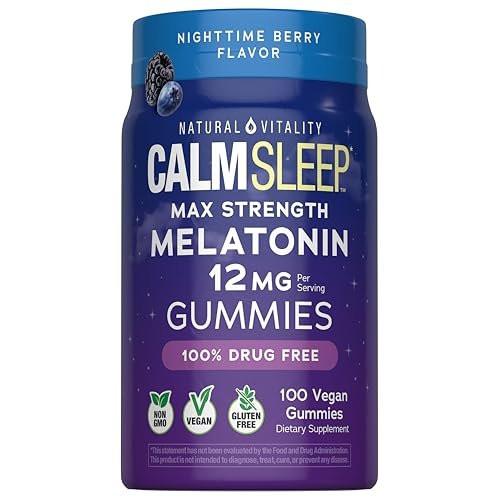 Natural Vitality Calm Sleep Melatonin 12mg Gummies | Max Strength Berry Flavored Formula | 100% Drug Free | Non-GMO, Vegan and Gluten Free Supplement | 100 Count - görsel 2