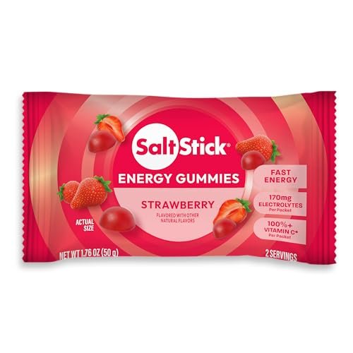 SaltStick Energy Gummies with Electrolytes, Strawberry, Easy to Chew Electrolyte Gummy, Energy Chews that Taste Great, Caffeine Free - 10 Packs, 80 Gummies - görsel 2