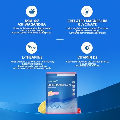 VIFSSG Super Power Calming Powdered Drink Mix, Raspberry Lemonade 30 Packets, L-Theanine, Ksm-66 Ashwagandha, Magnesium Glycinate, Vitamin D3 Supplements, Sugar-Free, Non-GMO for Relax & Focus - görsel 16