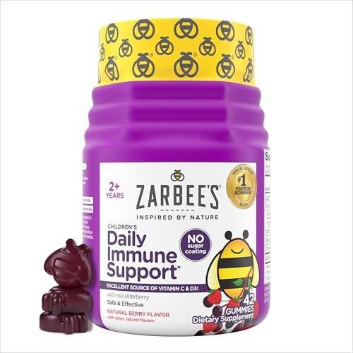 Zarbee's No Sugar Coating Elderberry Gummies for Kids, Daily Immune Support* Gummies with Vitamins C, D3 & Zinc to Support a Healthy Immune System*, No Artificial Flavors, Ages 2+, 42 ct - görsel 3