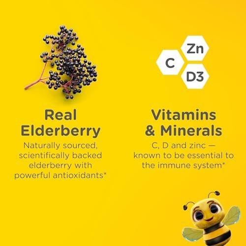 Zarbee's No Sugar Coating Elderberry Gummies for Kids, Daily Immune Support* Gummies with Vitamins C, D3 & Zinc to Support a Healthy Immune System*, No Artificial Flavors, Ages 2+, 42 ct - görsel 5