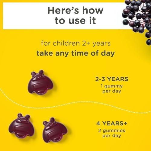 Zarbee's No Sugar Coating Elderberry Gummies for Kids, Daily Immune Support* Gummies with Vitamins C, D3 & Zinc to Support a Healthy Immune System*, No Artificial Flavors, Ages 2+, 42 ct - görsel 12