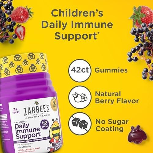 Zarbee's No Sugar Coating Elderberry Gummies for Kids, Daily Immune Support* Gummies with Vitamins C, D3 & Zinc to Support a Healthy Immune System*, No Artificial Flavors, Ages 2+, 42 ct - görsel 9