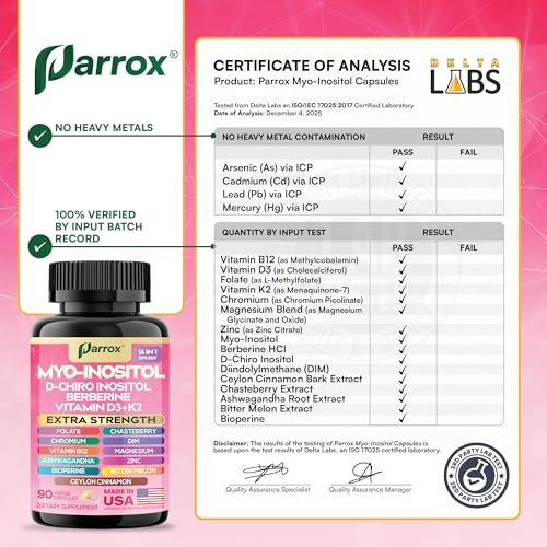 Parrox Myo Inositol Supplement, D-Chiro Inositol, Folate, DIM, Vitamin D3, B12, K2, Chromium, Bioperine, Ceylon Cinnamon, Zinc, Ashwagandha, Chasteberry, Magnesium, Berberine (90 Vegan Capsules) - görsel 10
