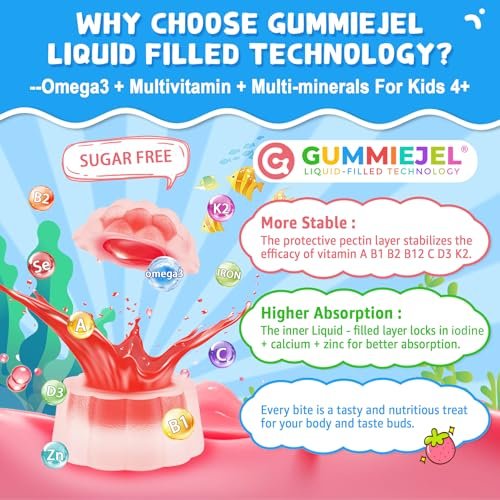 Nextdia Omega 3 (EPA/DHA) Filled Gummies for Kids Teen with Multivitamin, Calcium + D3 + K2 + Zinc, Plus Vitamin A B1 B2 B12 C, Selenium, Iodine for Brain, Eye, Bone, Energy, Sugar Free - görsel 14