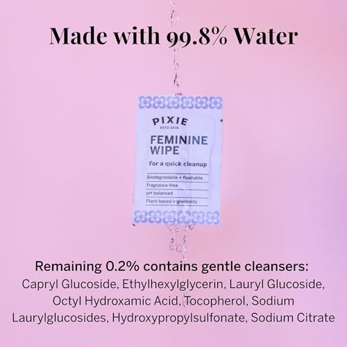 Pixie Feminine Wipes - On The Go Public Bathroom Wipes for Feminine Care - Safe On Period Cups & Menstrual Discs - Biodegradable, Flushable, pH Balanced & Unscented Menstrual Cup Wipes (20 Count) - görsel 5