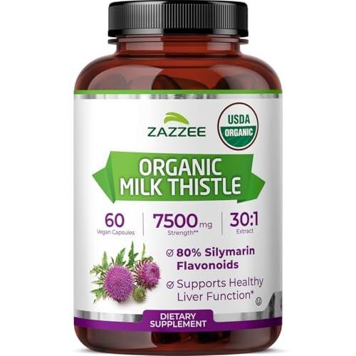 Zazzee USDA Organic Milk Thistle 30:1 Extract, 80% Silymarin, 60 Vegan Capsules, 2 Month Supply, Certified Kosher, High Potency Liver & Antioxidant Support, Silybum Marianum, Non-GMO, Made in the USA - görsel 8
