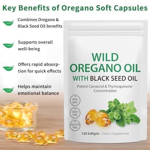 Oil of Oregano with Black Seed Oil, 6000mg Oregano Oil Capsules Organic, Oil of Oregano Supplement Capsules, Natural Antioxidants, Non-GMO, Gluten Free, 120 Softgels (120 Count (Pack of 2)) - görsel 4