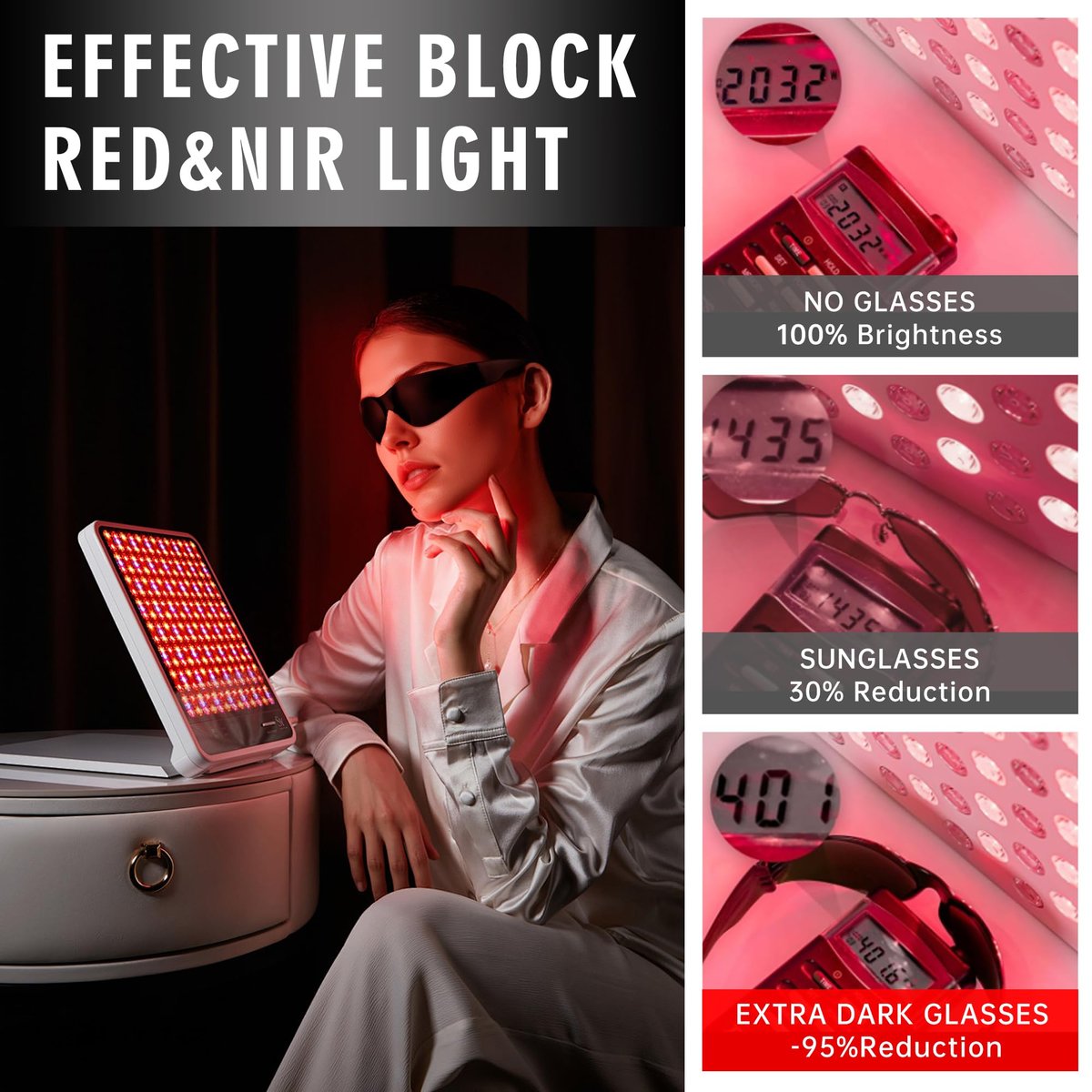 Red Light Therapy Glasses, Eyes Protection for Tanning Goggles, IPL Glasses 600-900nm Laser Cosmetology Operator Eye Protection with Case (Black) - görsel 1