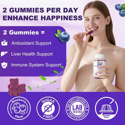 GlaGmrry Sugar Free NAC Gummies for Kids & Adults, NAC Supplement N Acetyl Cysteine with Selenium Zinc Vitamin C & E, NAC 600mg Per Gummy, Support Liver Health, Antioxidant, Immune System, 60 Count