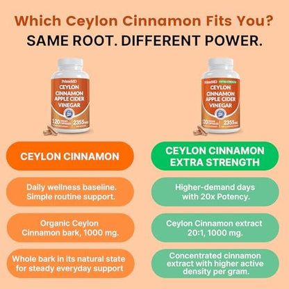 5-in-1 Ceylon Cinnamon Powder Extra Strength – Organic Ceylon Cinnamon Capsules with Turmeric, Apple Cider Vinegar, Korean Ginseng & BioPerine for Metabolism & Energy Support Pills (120 Ct, 1 Pack)