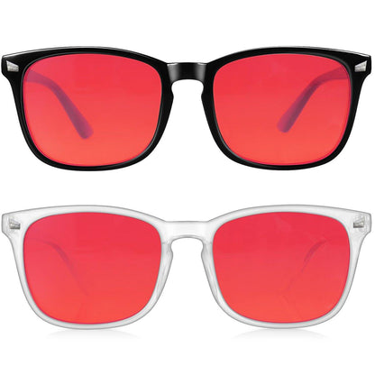 Vbewo 2 Packs Professional Sleep Glasses with 99.9% Blue Light Blocking Dual AR Coatings Red Lens, Computer Gaming Glasses for Men Women, Anti Fatigue & Eye Strain