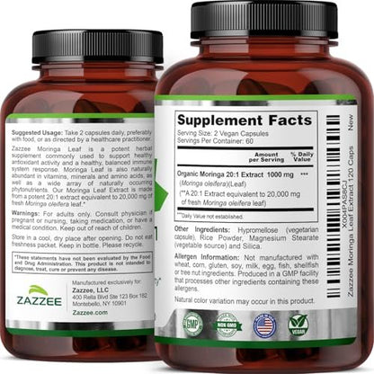 Zazzee USDA Organic Lion's Mane 20:1 Extract, 1000 mg Per Serving, 30% Beta Glucans, 120 Vegan Capsules, Nootropic for Brain Health, Focus, Memory & Immune Support, All-Natural, Non-GMO, Made in USA