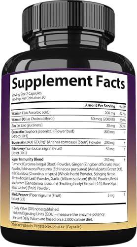 StrongVit Quercetin with Bromelain, Elderberry, Vitamin C, D3 and Zinc. Super Immune Support Supplement. Organic Complex for Men & Women, Non-GMO, Gluten-Free, Vegan, USA