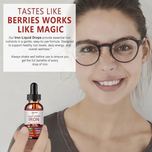 Iron Supplement Liquid Drops, High Absorption Iron Supplement for Women 65 mg, Liquid Iron for Red Blood Cell Support*, Vegan Essential Mineral Iron Drops with Vitamin C, Non-GMO, 30 Servings - görsel 12