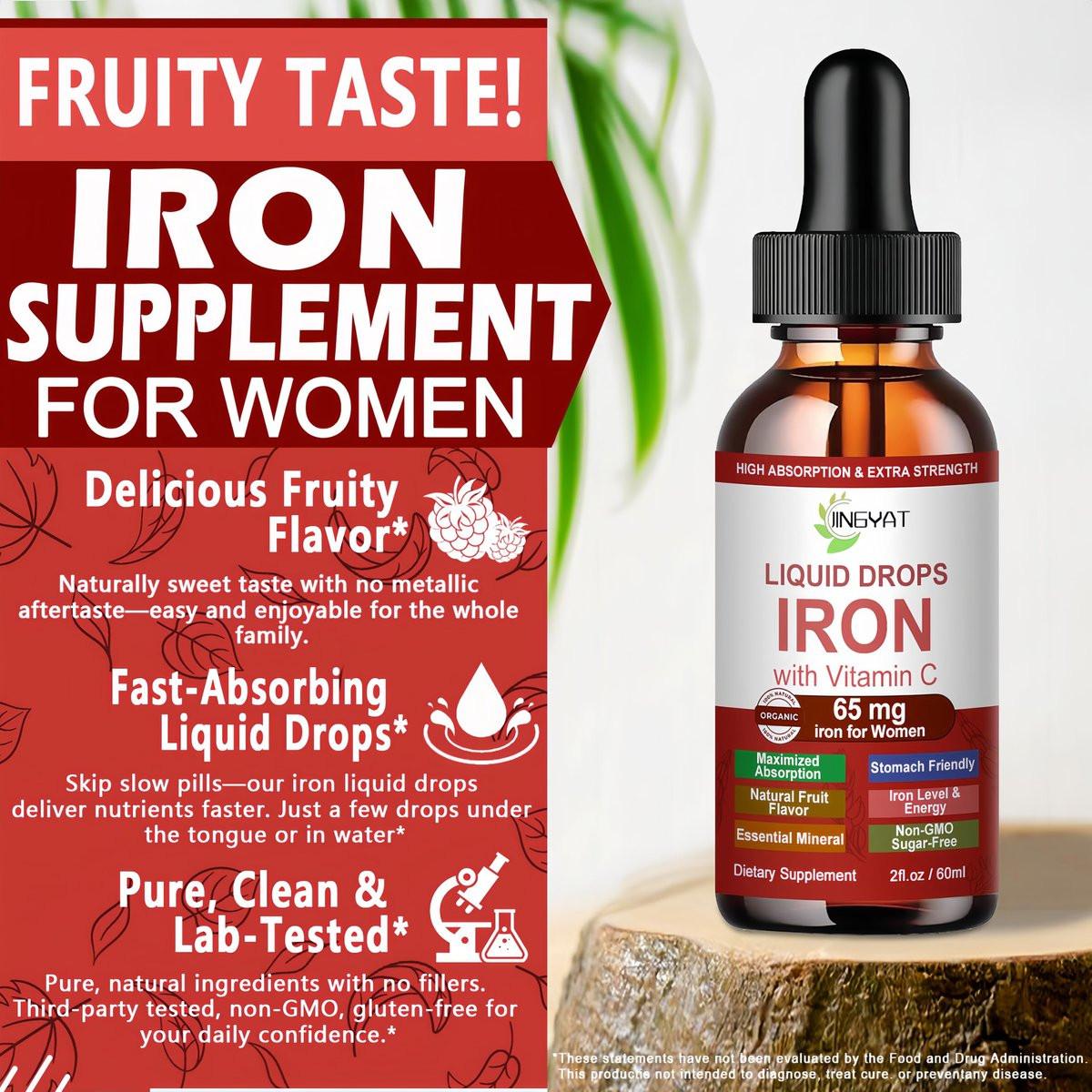 Iron Supplement Liquid Drops, High Absorption Iron Supplement for Women 65 mg, Liquid Iron for Red Blood Cell Support*, Vegan Essential Mineral Iron Drops with Vitamin C, Non-GMO, 30 Servings - görsel 9