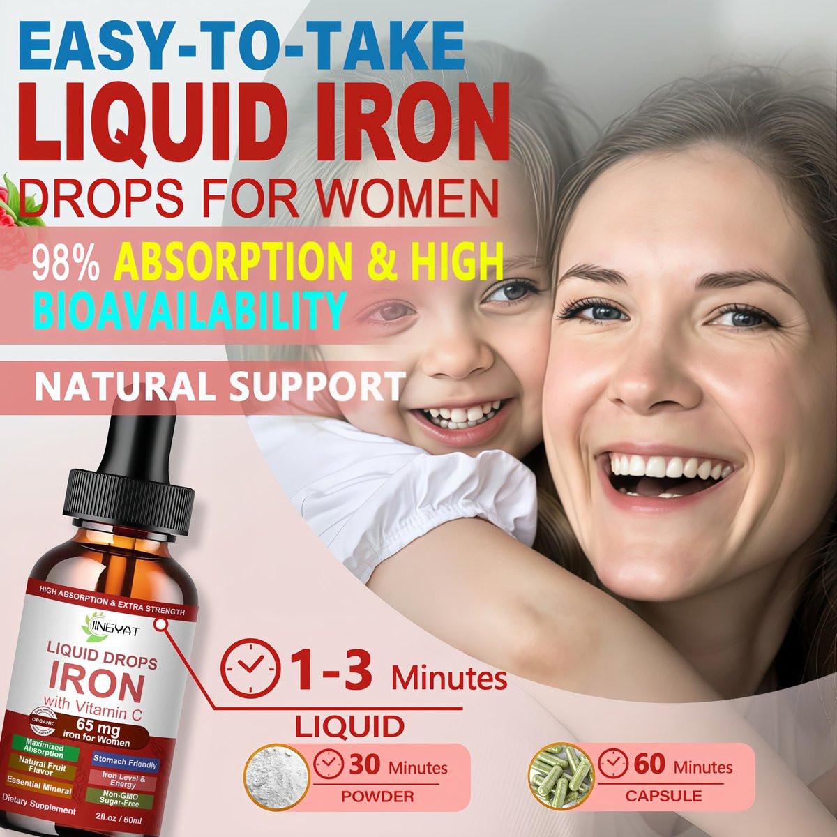 Iron Supplement Liquid Drops, High Absorption Iron Supplement for Women 65 mg, Liquid Iron for Red Blood Cell Support*, Vegan Essential Mineral Iron Drops with Vitamin C, Non-GMO, 30 Servings - görsel 7