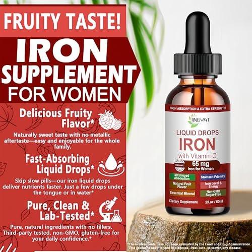 Iron Supplement Liquid Drops, High Absorption Iron Supplement for Women 65 mg, Liquid Iron for Red Blood Cell Support*, Vegan Essential Mineral Iron Drops with Vitamin C, Non-GMO, 30 Servings - görsel 10