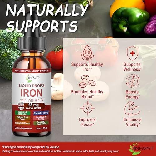Iron Supplement Liquid Drops, High Absorption Iron Supplement for Women 65 mg, Liquid Iron for Red Blood Cell Support*, Vegan Essential Mineral Iron Drops with Vitamin C, Non-GMO, 30 Servings - görsel 4