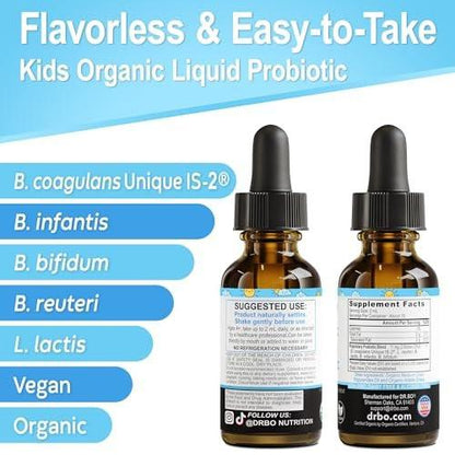 Kids Probiotic Liquid Drops Organic - Organic Probiotics for Kids Probiotics Age 4+, Digestive Health, Immune Support, Flora Gut Health Supplements - Vegan Kid Liquid Probiotic Drops, Non-GMO 1 Fl Oz
