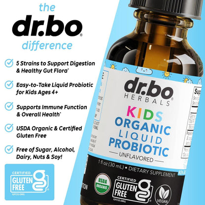 Kids Probiotic Liquid Drops Organic - Organic Probiotics for Kids Probiotics Age 4+, Digestive Health, Immune Support, Flora Gut Health Supplements - Vegan Kid Liquid Probiotic Drops, Non-GMO 1 Fl Oz