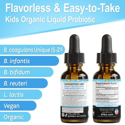 Kids Probiotic Liquid Drops Organic - Organic Probiotics for Kids Probiotics Age 4+, Digestive Health, Immune Support, Flora Gut Health Supplements - Vegan Kid Liquid Probiotic Drops, Non-GMO 1 Fl Oz