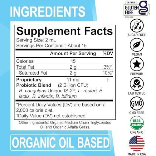 Kids Probiotic Liquid Drops Organic - Organic Probiotics for Kids Probiotics Age 4+, Digestive Health, Immune Support, Flora Gut Health Supplements - Vegan Kid Liquid Probiotic Drops, Non-GMO 1 Fl Oz - görsel 12